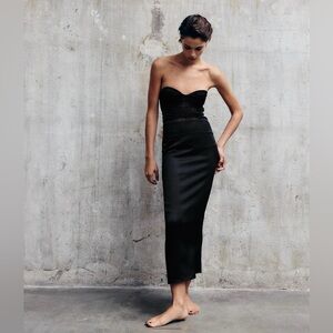 Zara Skirts | New Zara Black Pin Stripe Skirt With Black Slit, Size XS. 24